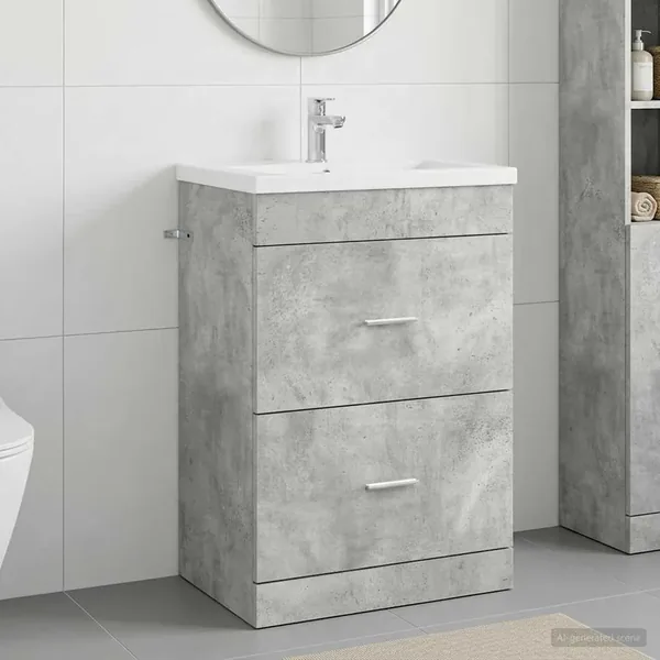 Meuble sous lavabo de salle de bain Gris béton