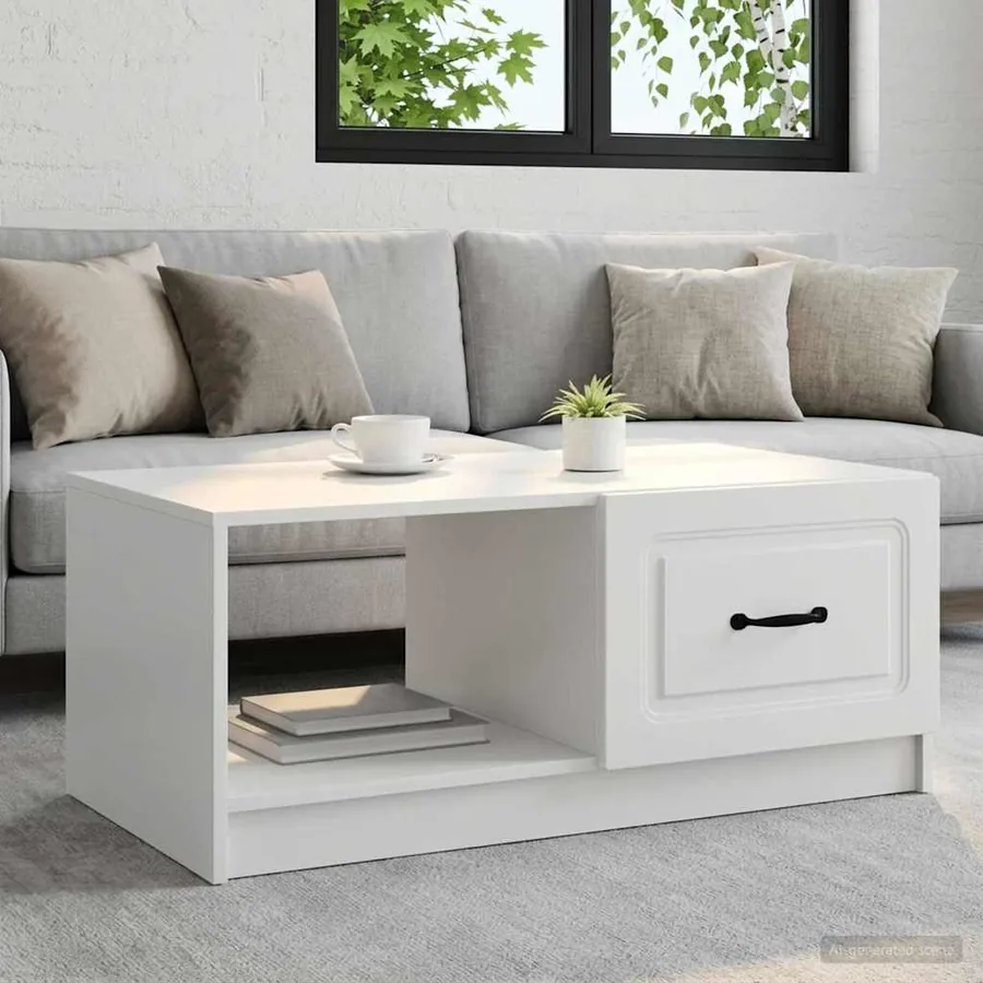 Table basse Blanc 90 x 50 x 37 cm Bois d'ingénierie