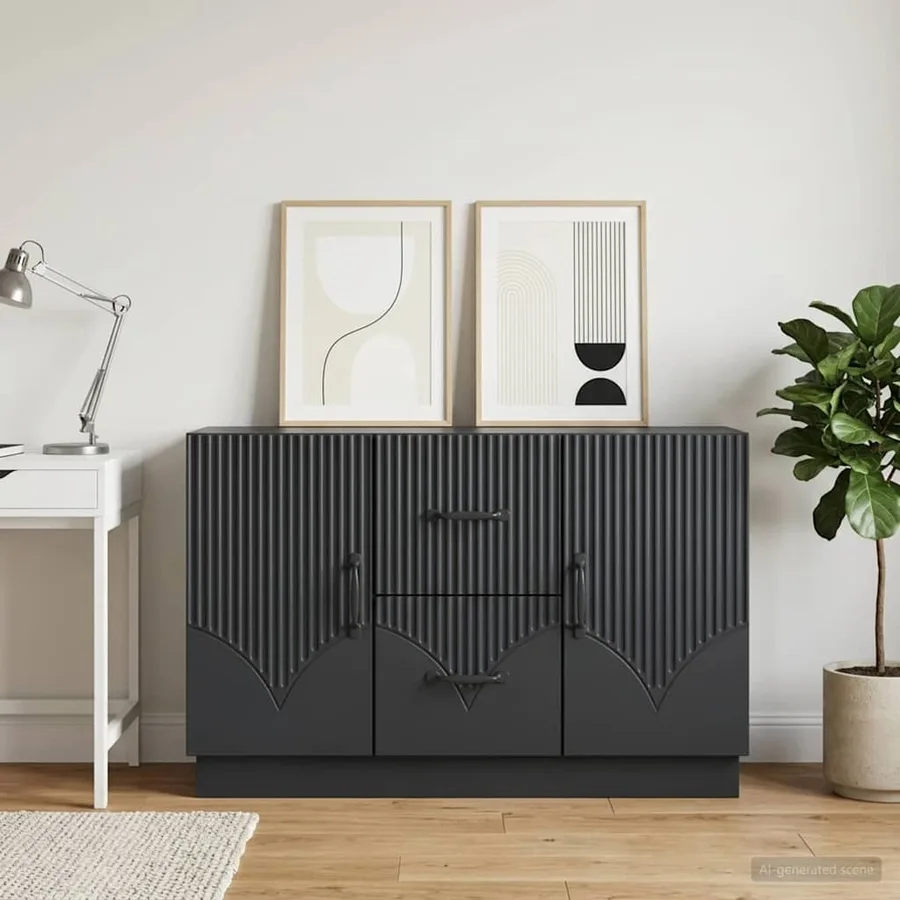 Buffet avec tiroir Noir 89 x 34,5 x 57 cm Bois d'ingénierie - 4
