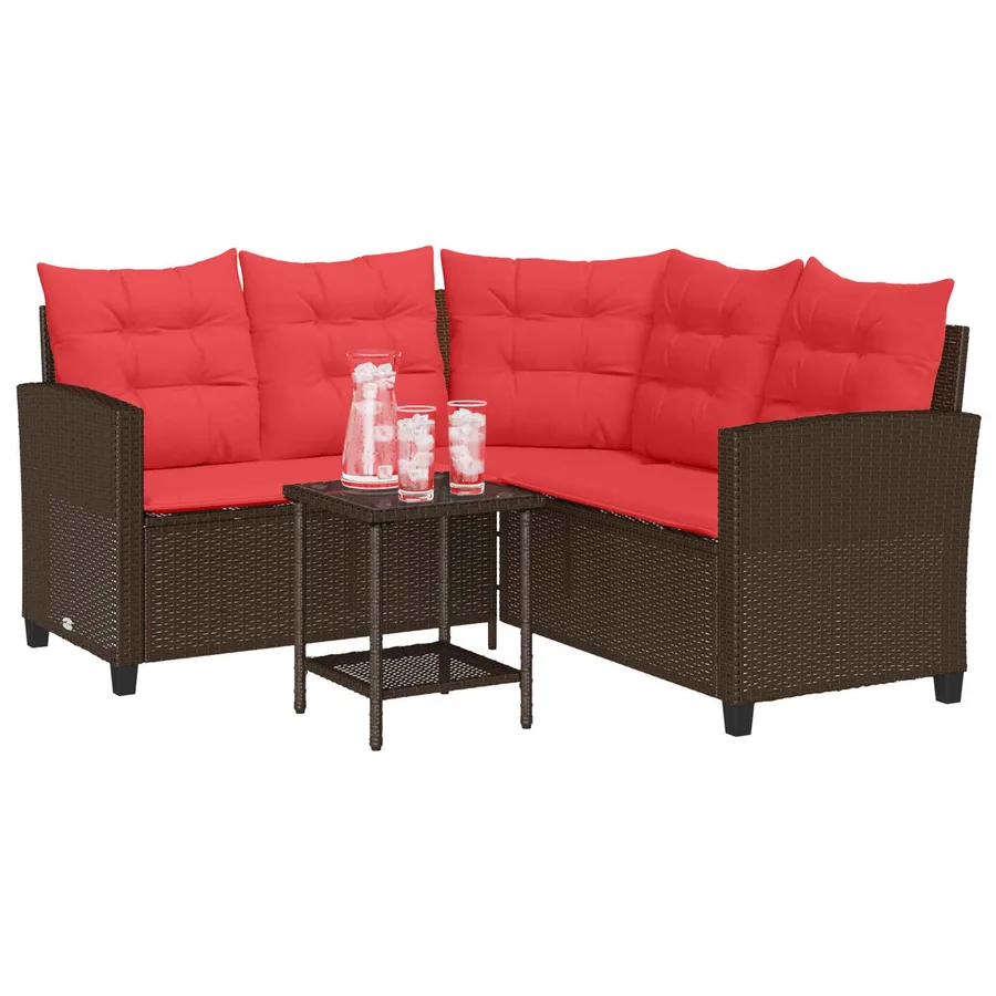 Ensemble de canapés d'extérieur 2 pcs Marron et rouge polyrotin - 3