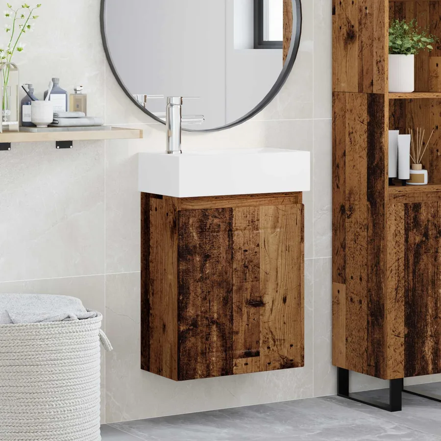 Meuble de salle de bain avec robinet Bois ancien