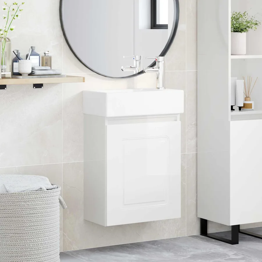 Meuble de salle de bain avec robinet Blanc brillant