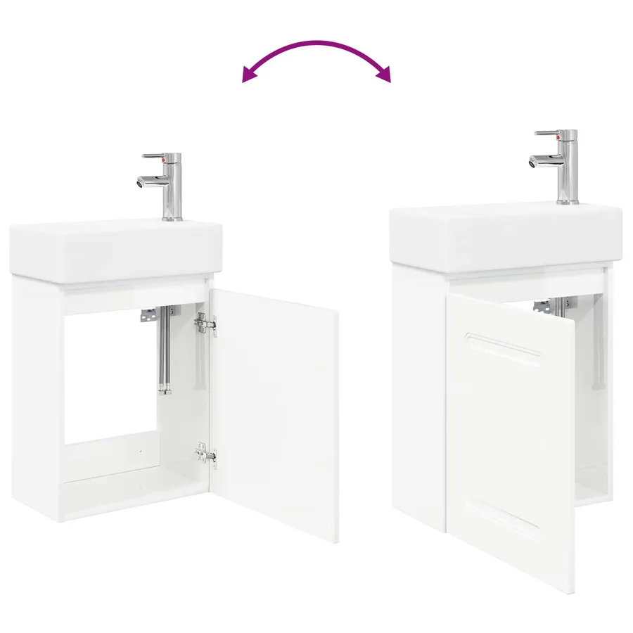 Meuble de salle de bain avec robinet Blanc brillant - 9