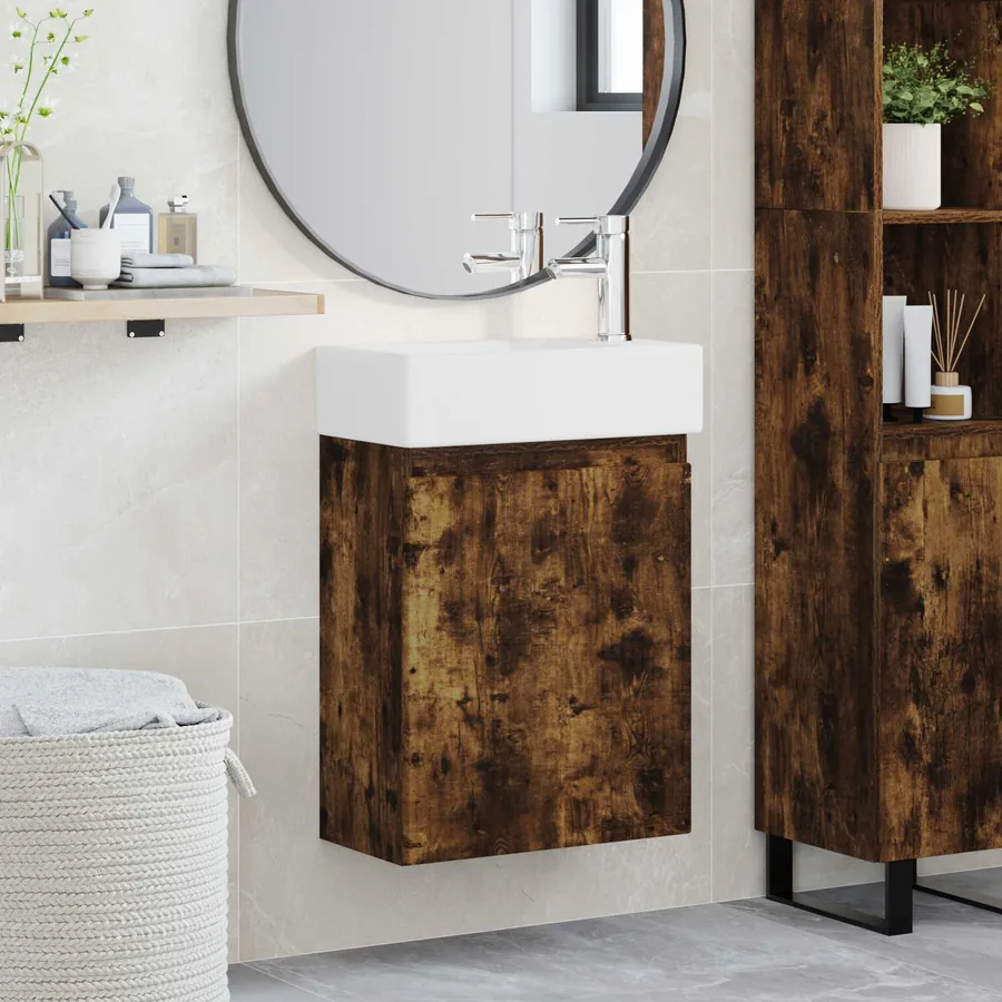 Meuble de salle de bain avec robinet Chêne fumé
