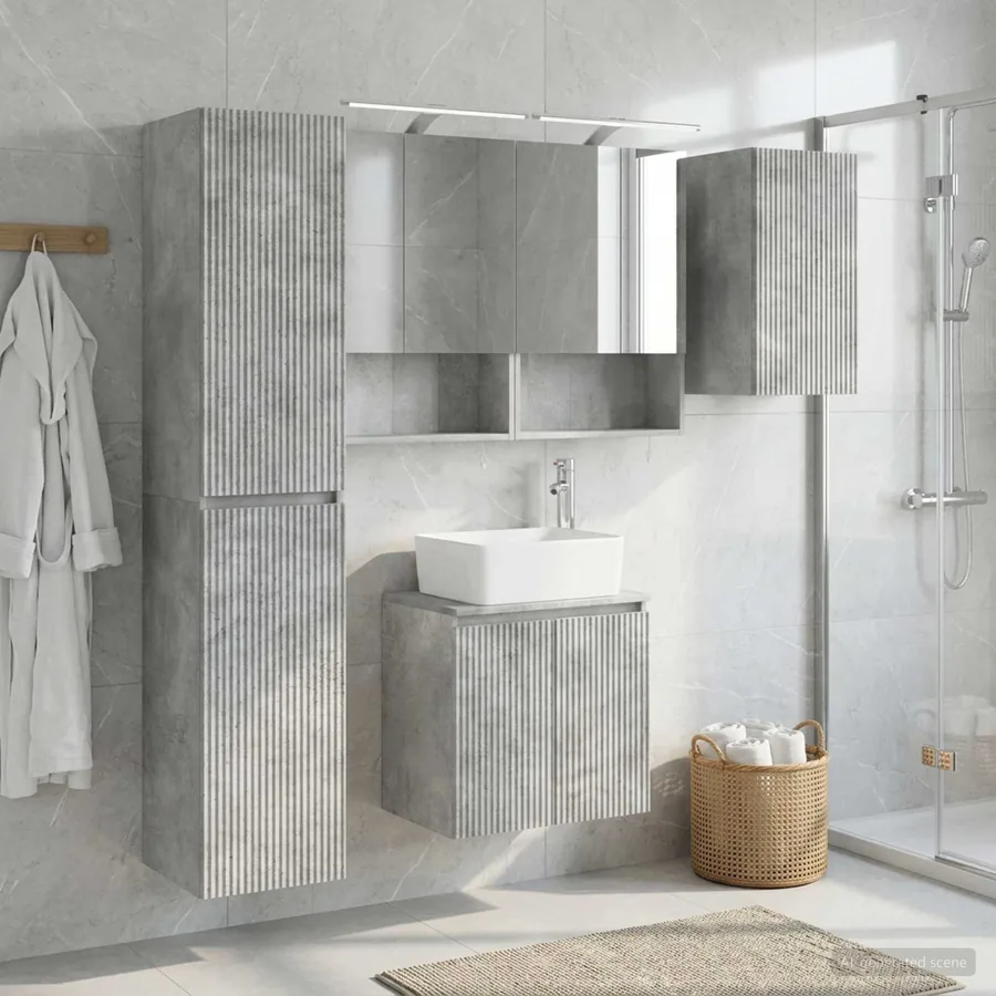 Ensemble d'armoire de salle de bain 5 pcs Gris béton