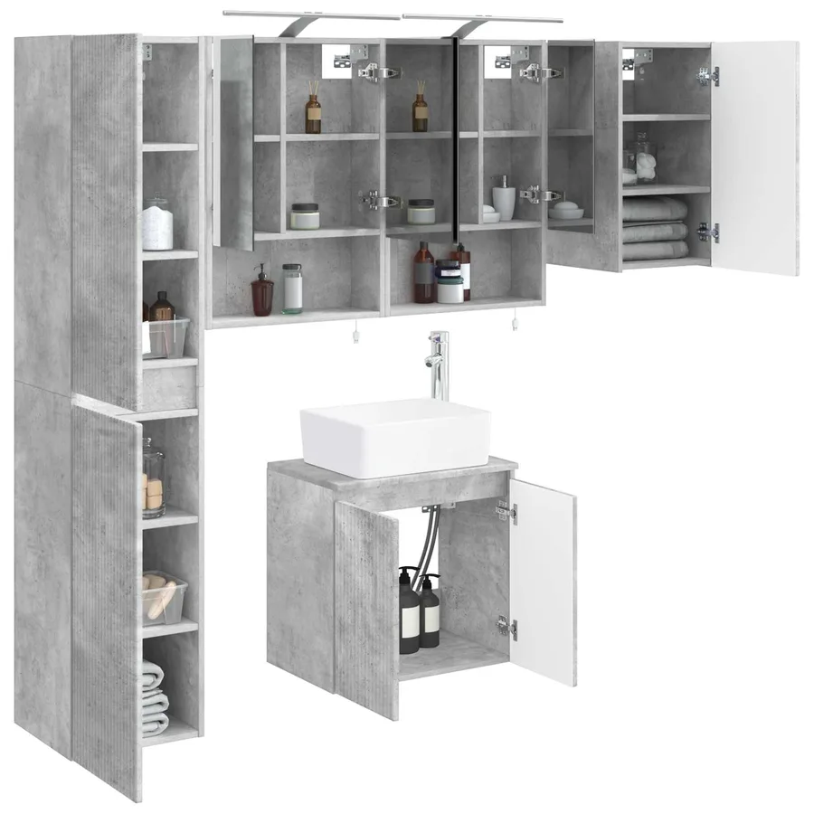 Ensemble d'armoire de salle de bain 5 pcs Gris béton - 3