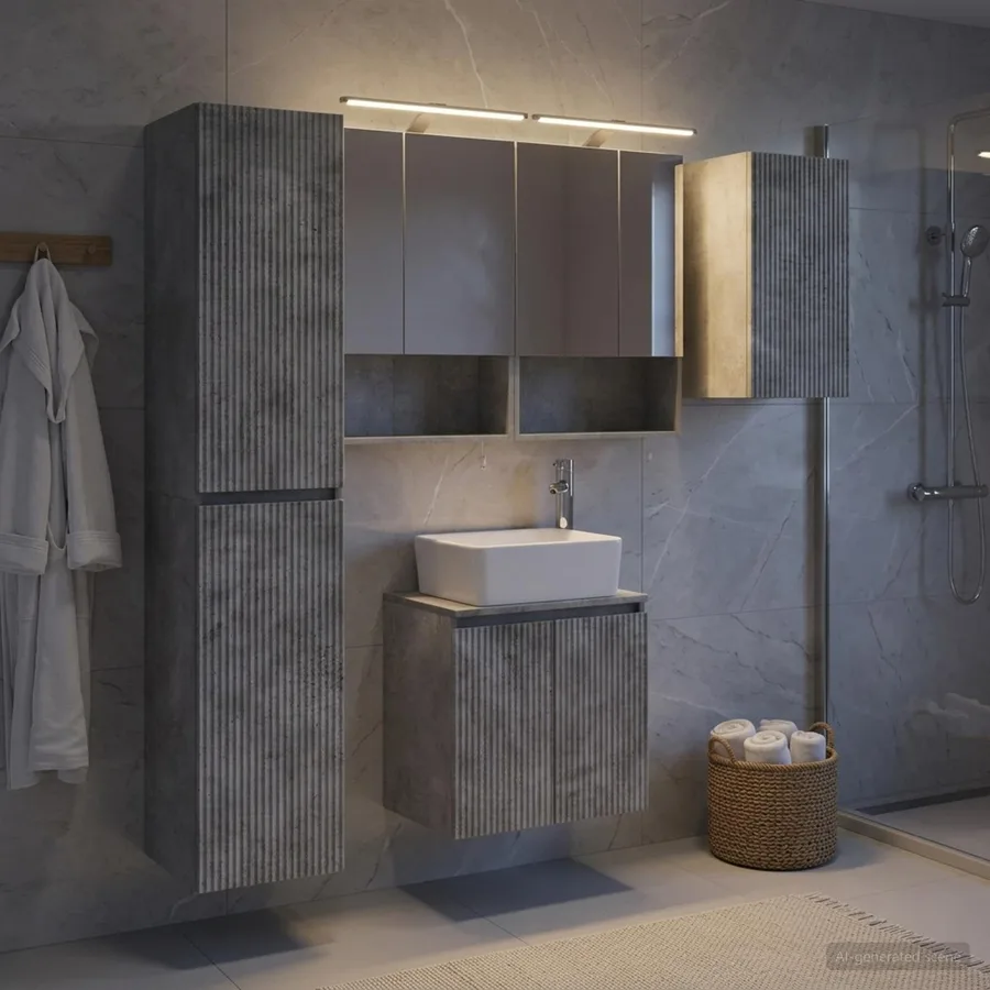 Ensemble d'armoire de salle de bain 5 pcs Gris béton - 4