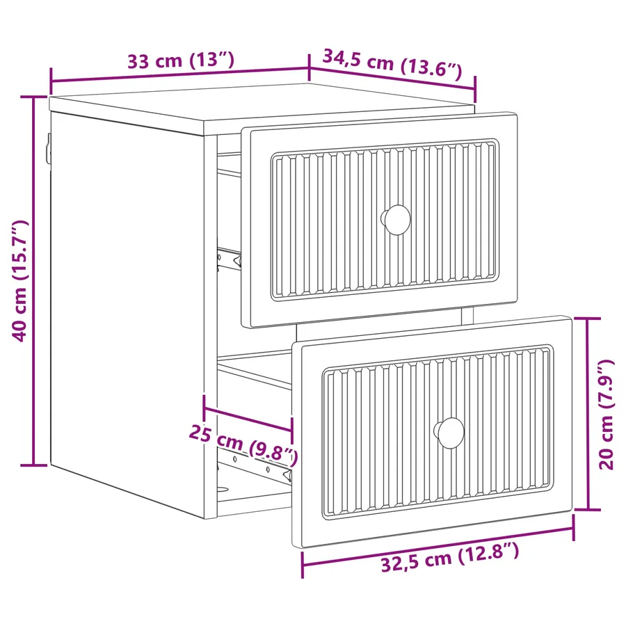 Cabinet de chevet mural Blanc brillant 33 x 34,5 x 40 cm - 8