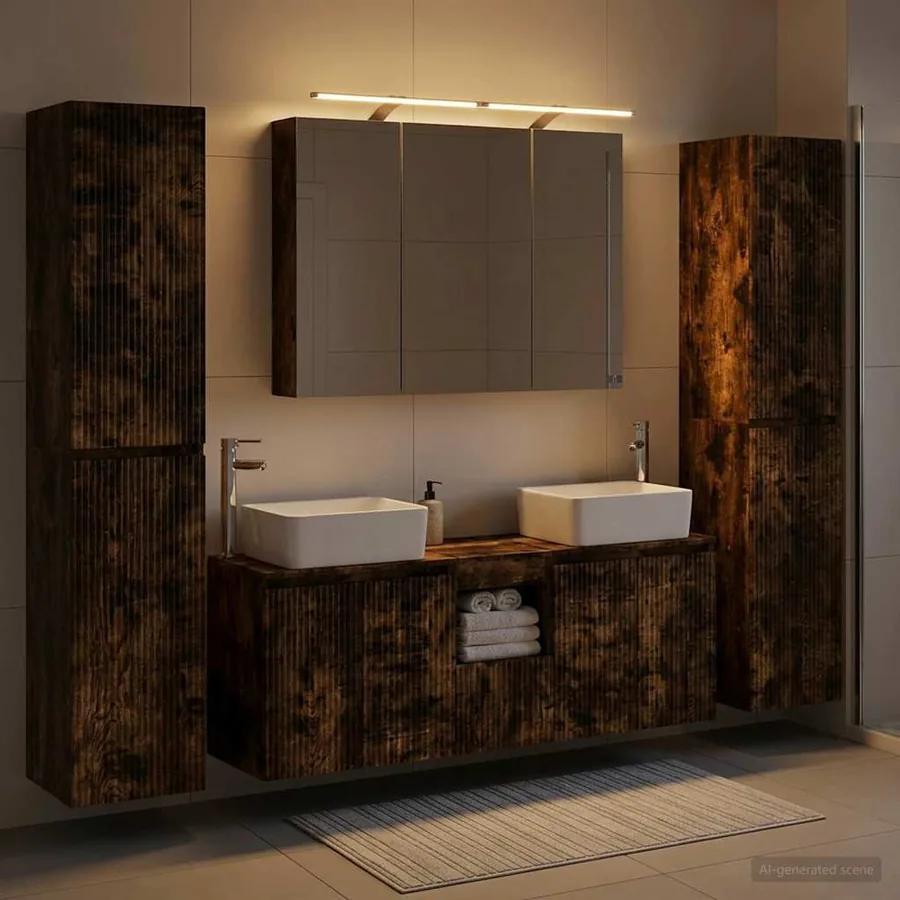 Ensemble de mobilier de salle de bain 6 pcs Chêne fumé