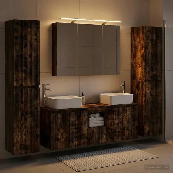 Ensemble de mobilier de salle de bain 6 pcs Chêne fumé
