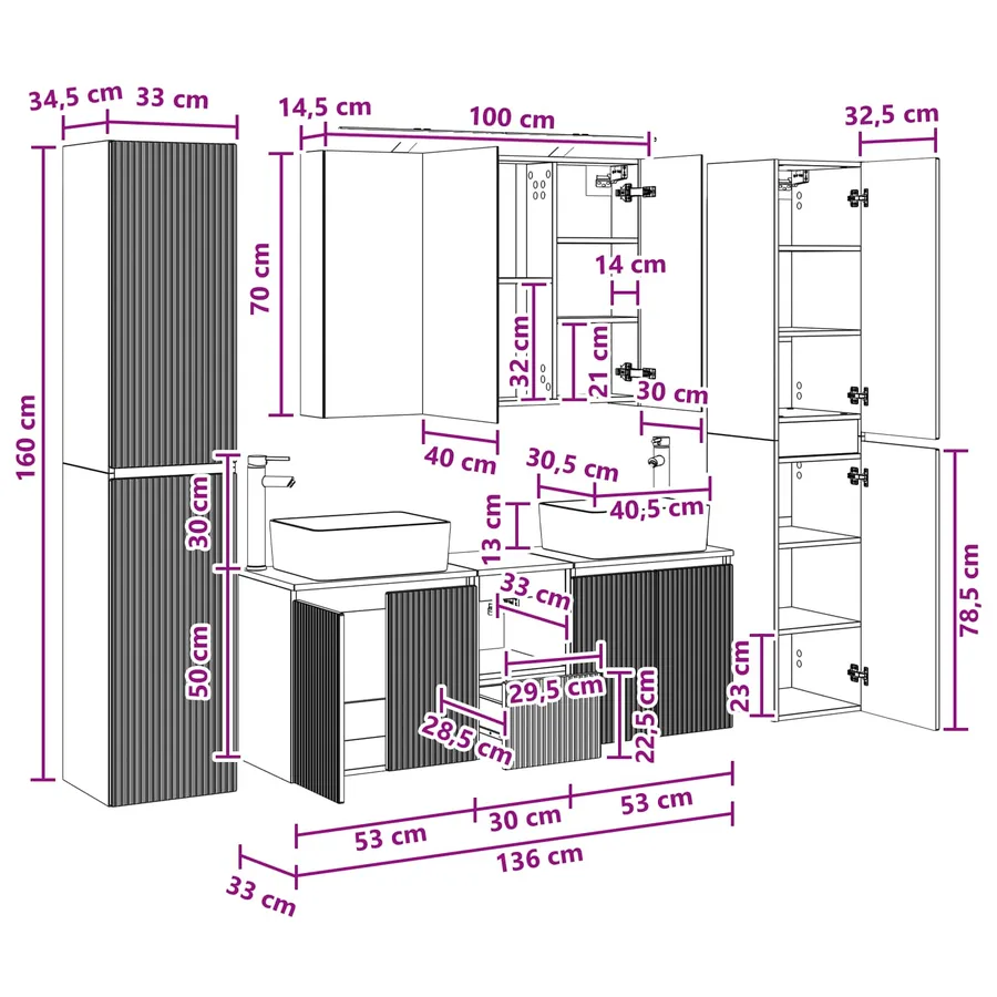 Ensemble de mobilier de salle de bain 6 pcs Chêne fumé - 16