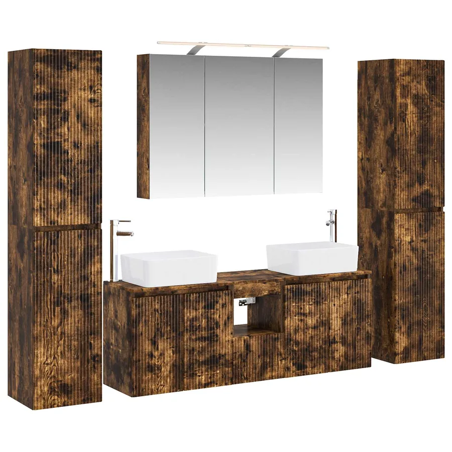 Ensemble de mobilier de salle de bain 6 pcs Chêne fumé - 2