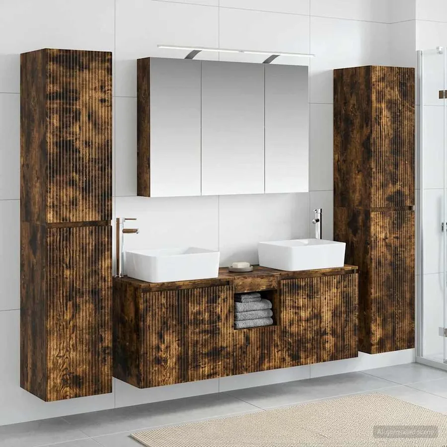 Ensemble de mobilier de salle de bain 6 pcs Chêne fumé - 4