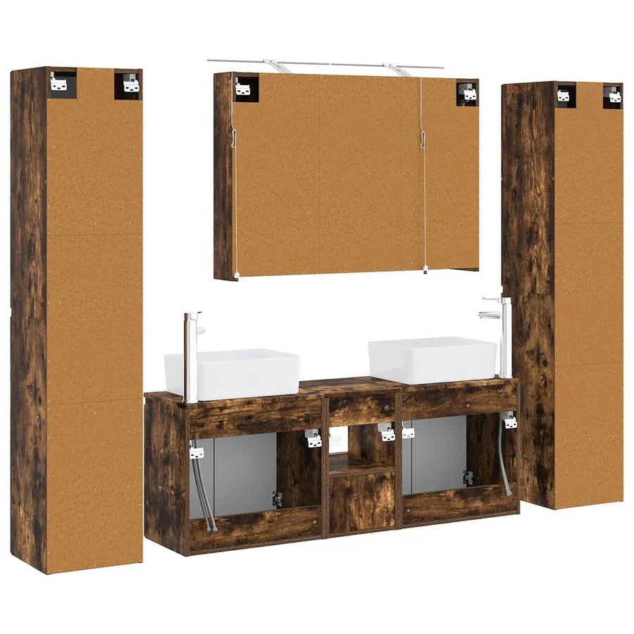 Ensemble de mobilier de salle de bain 6 pcs Chêne fumé - 9