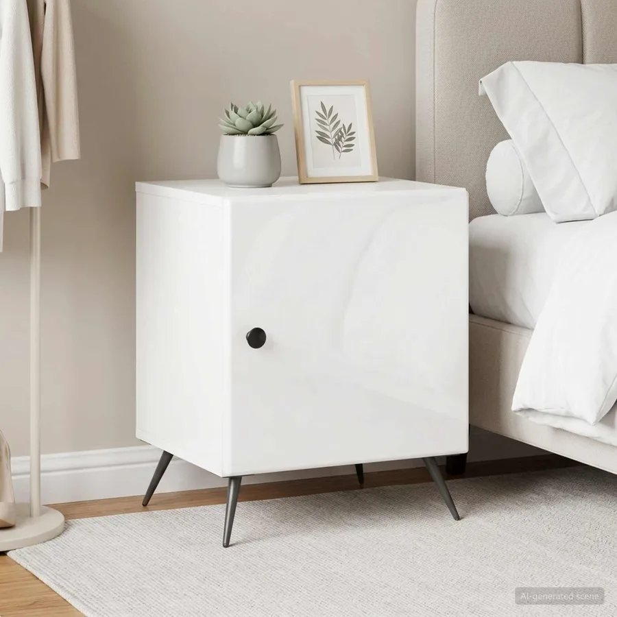 Cabinet de chevet 2 pcs Blanc brillant 43 x 34,5 x 50 cm - 4
