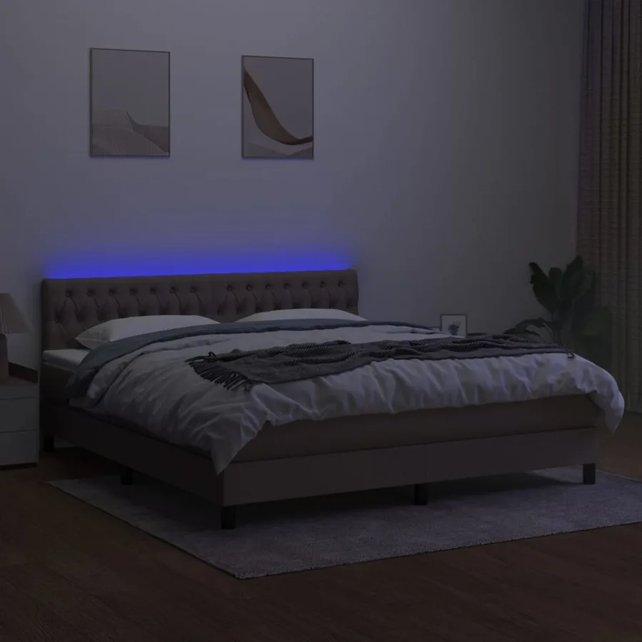 Sommier à lattes de lit avec matelas LED Taupe 180x200 cm Tissu - 4