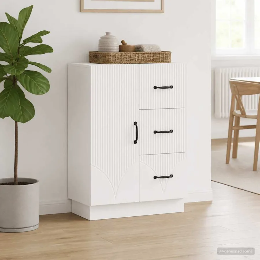Buffet Blanc brillant 66 x 34,5 x 87 cm Bois d'ingénierie