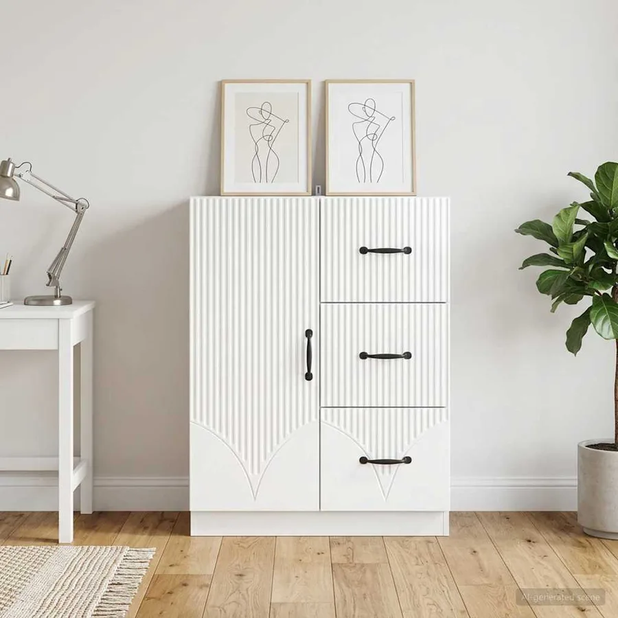 Buffet Blanc brillant 66 x 34,5 x 87 cm Bois d'ingénierie - 4