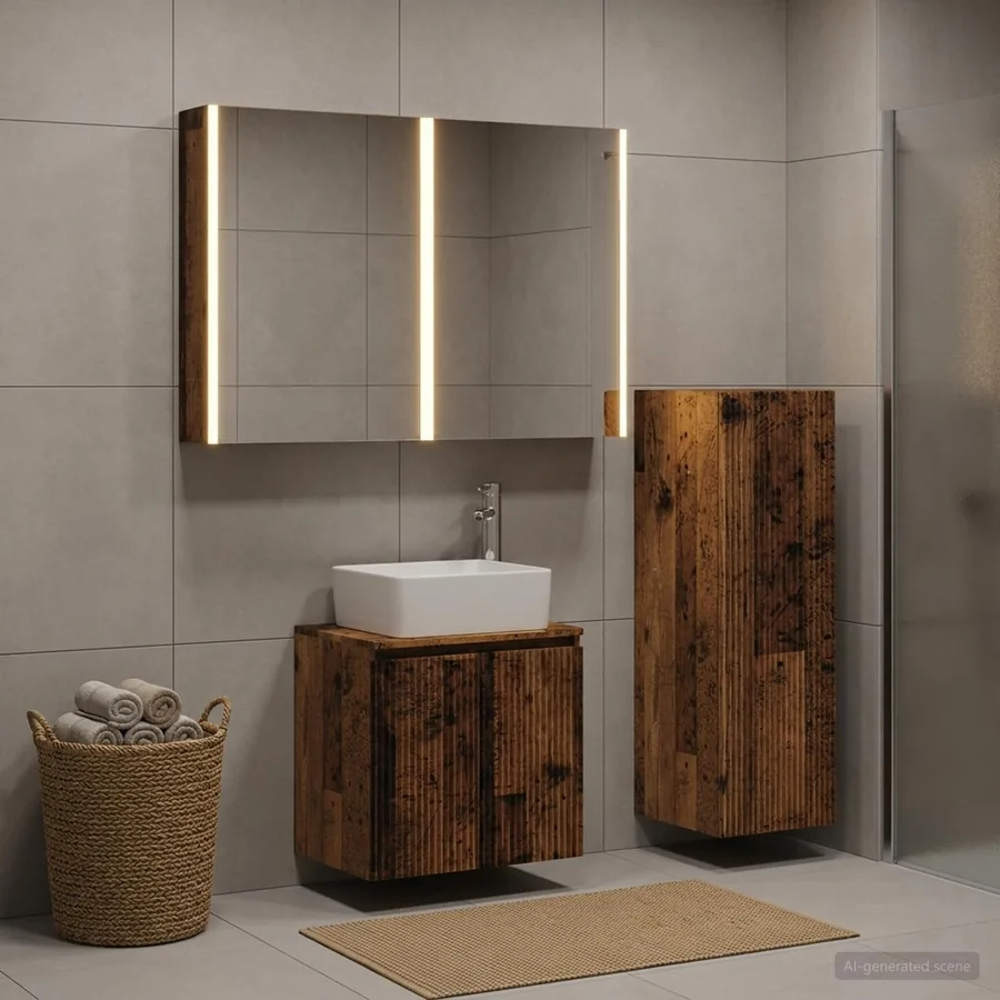 Ensemble de mobilier de salle de bain 4 pcs Bois ancien