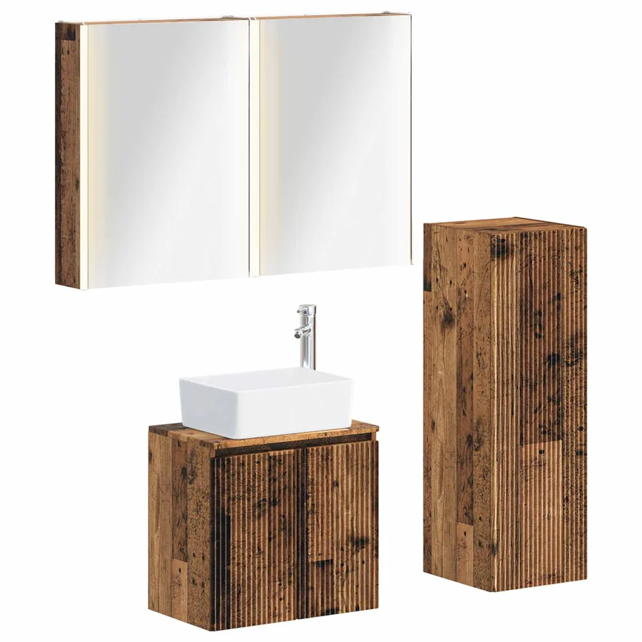 Ensemble de mobilier de salle de bain 4 pcs Bois ancien - 2