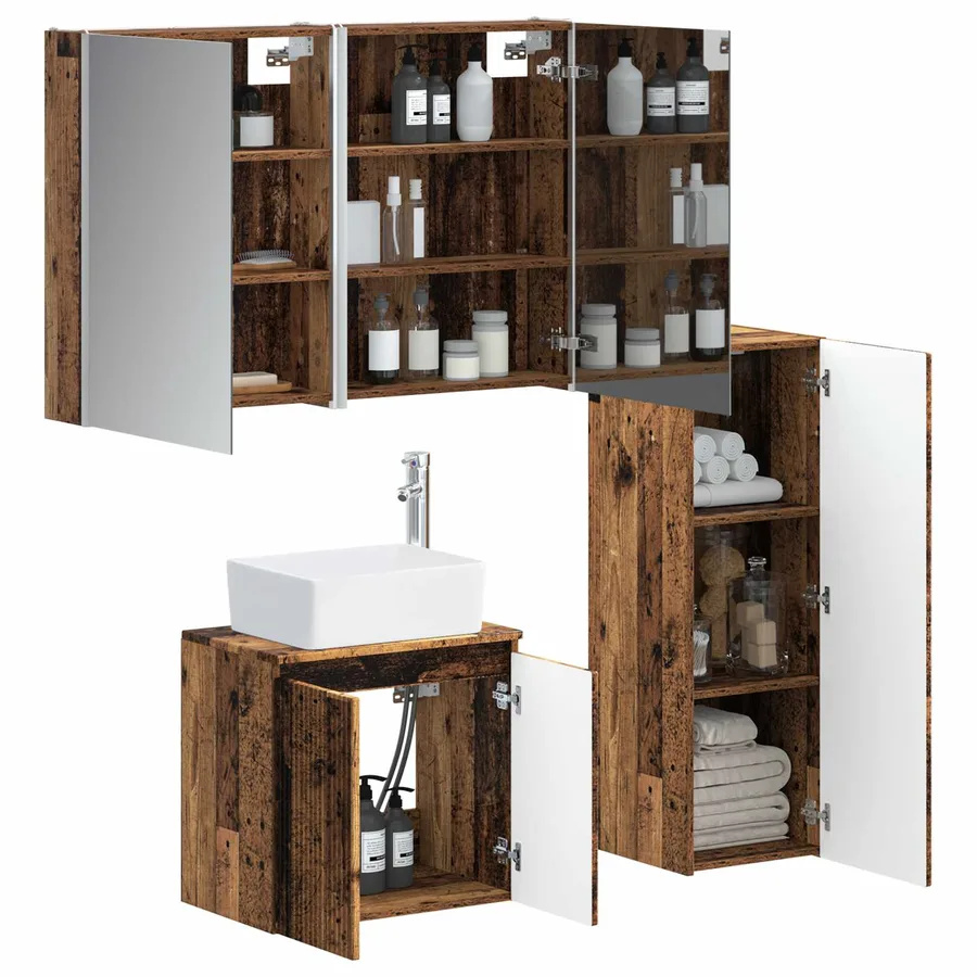 Ensemble de mobilier de salle de bain 4 pcs Bois ancien - 3