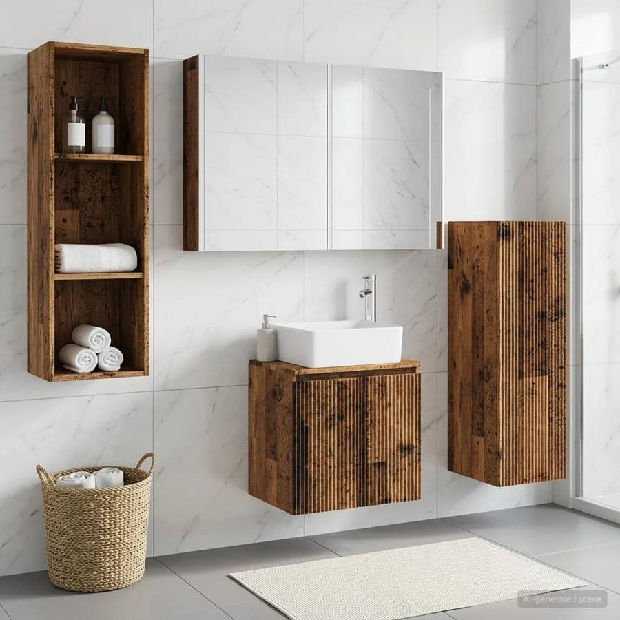 Ensemble de mobilier de salle de bain 4 pcs Bois ancien - 4