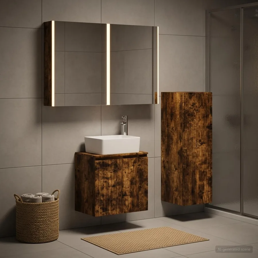 Ensemble de mobilier de salle de bain 4 pcs Chêne fumé