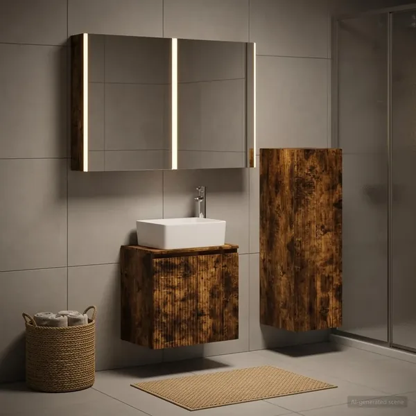 Ensemble de mobilier de salle de bain 4 pcs Chêne fumé
