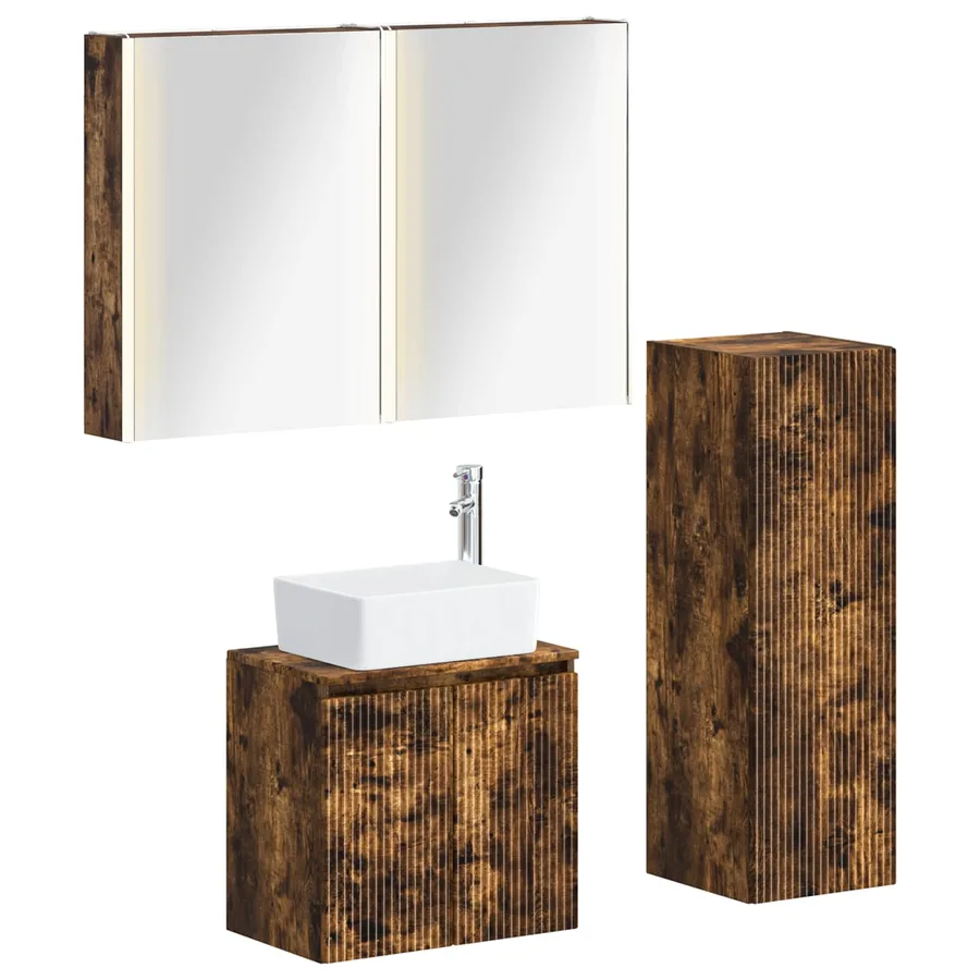 Ensemble de mobilier de salle de bain 4 pcs Chêne fumé - 2