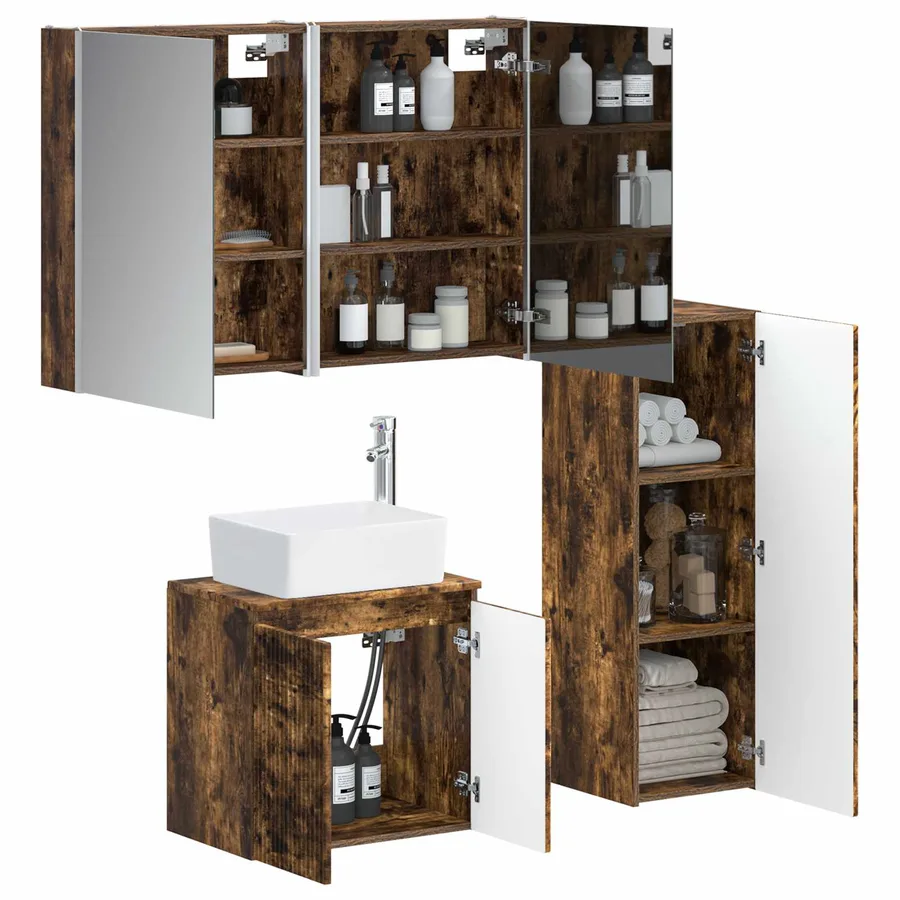 Ensemble de mobilier de salle de bain 4 pcs Chêne fumé - 3