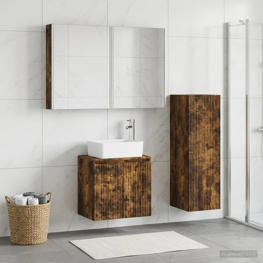 Ensemble de mobilier de salle de bain 4 pcs Chêne fumé - 4