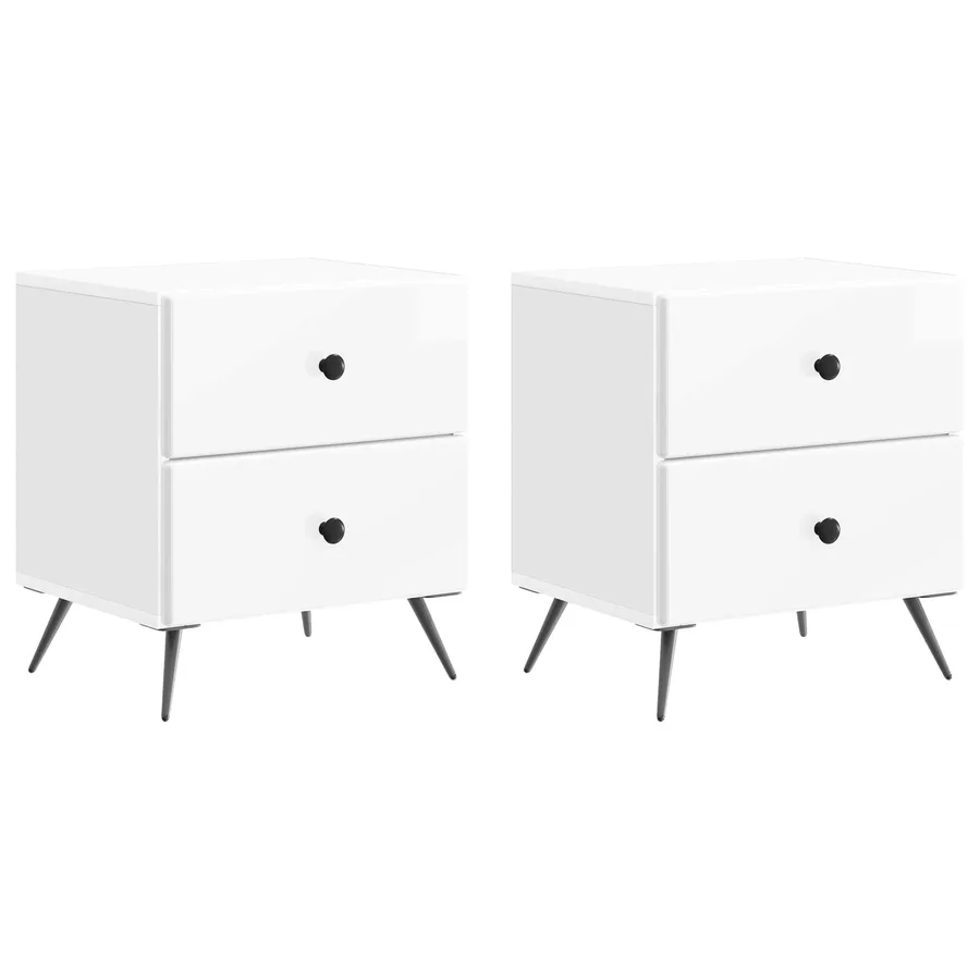 Cabinet de chevet 2 pcs Blanc brillant 43 x 34,5 x 47,5 cm - 2