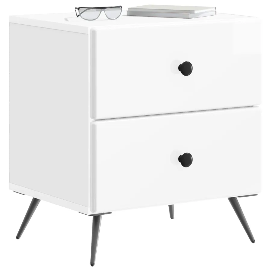 Cabinet de chevet 2 pcs Blanc brillant 43 x 34,5 x 47,5 cm - 3