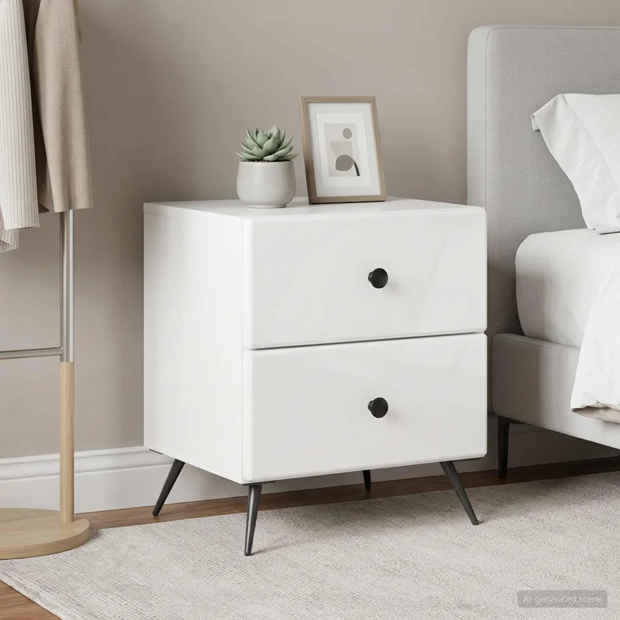 Cabinet de chevet 2 pcs Blanc brillant 43 x 34,5 x 47,5 cm - 4