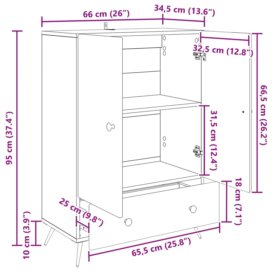 Buffet Blanc 66 x 34,5 x 95 cm Bois d'ingénierie - 9