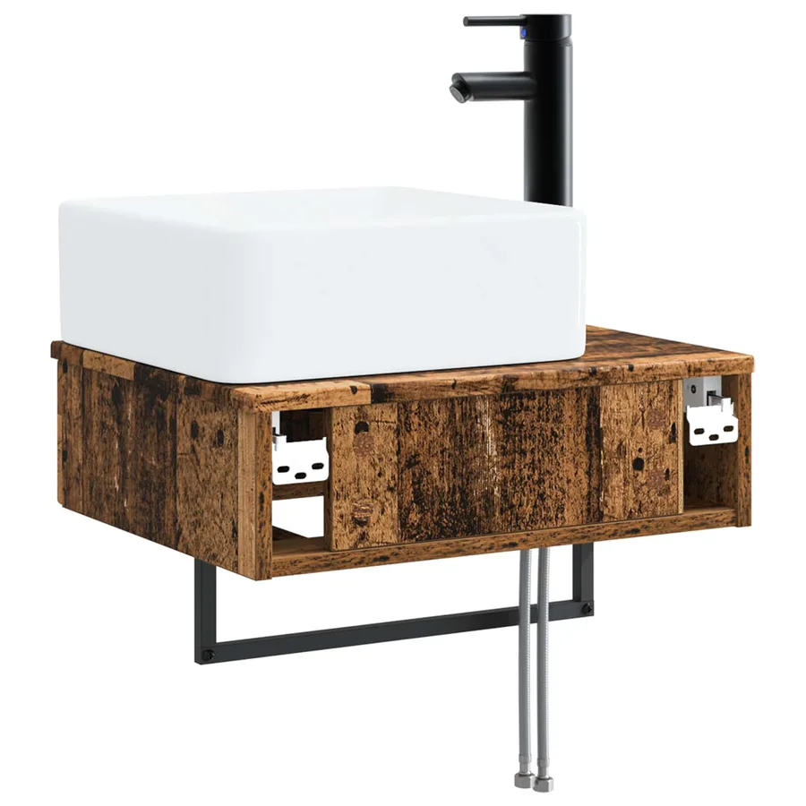 Basin de lavage mural Bois ancien 53 x 35 x 39 cm - 5