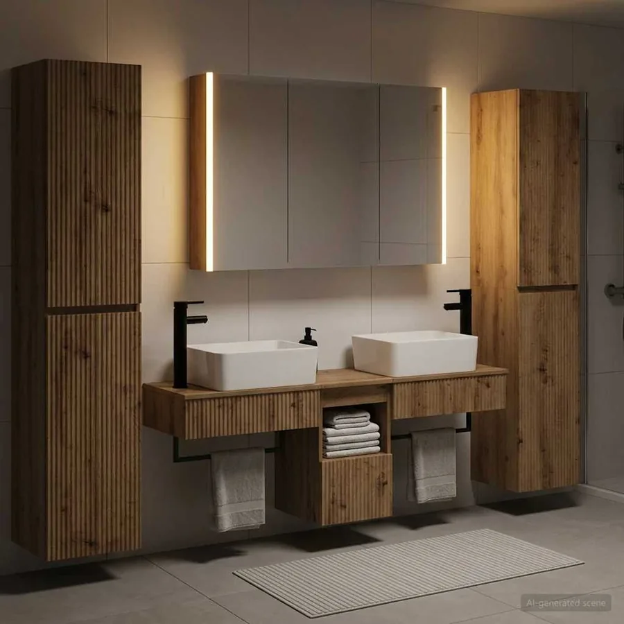 Ensemble de mobilier de salle de bain 6 pc Chêne artisanal