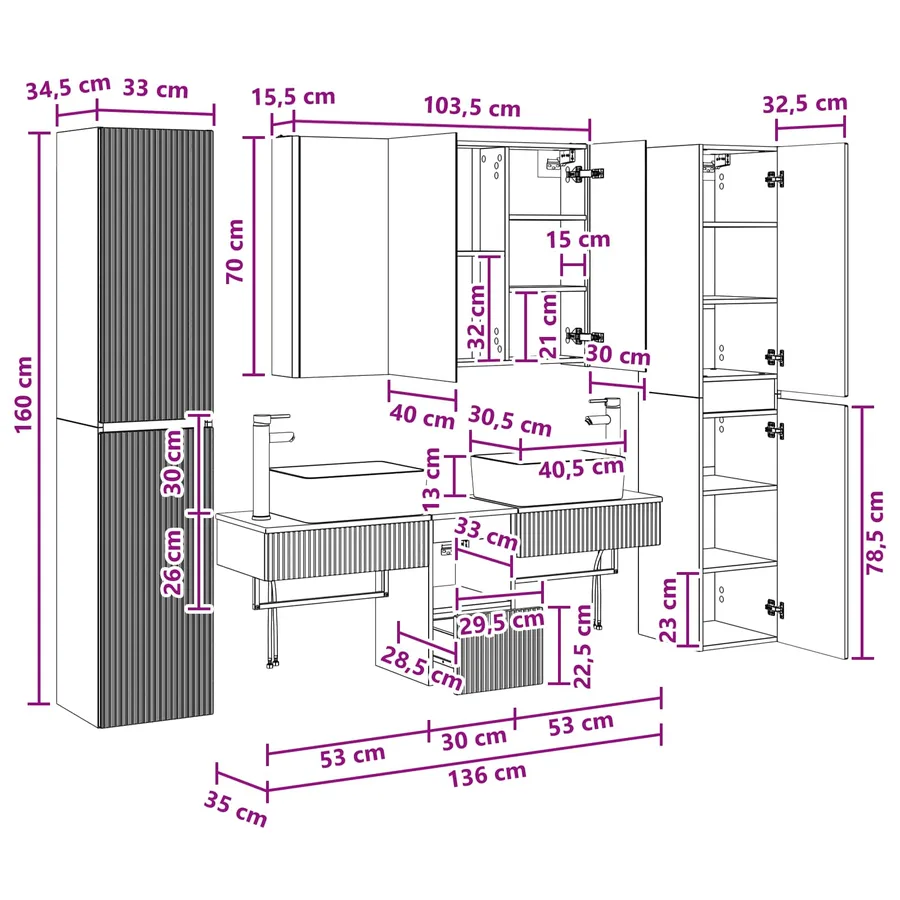 Ensemble de mobilier de salle de bain 6 pc Chêne artisanal - 17