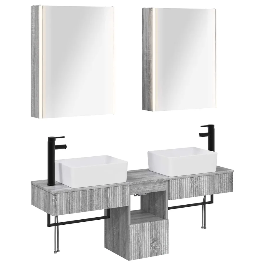 Ensemble d'armoire de salle de bain 5 pcs Sonoma gris - 2