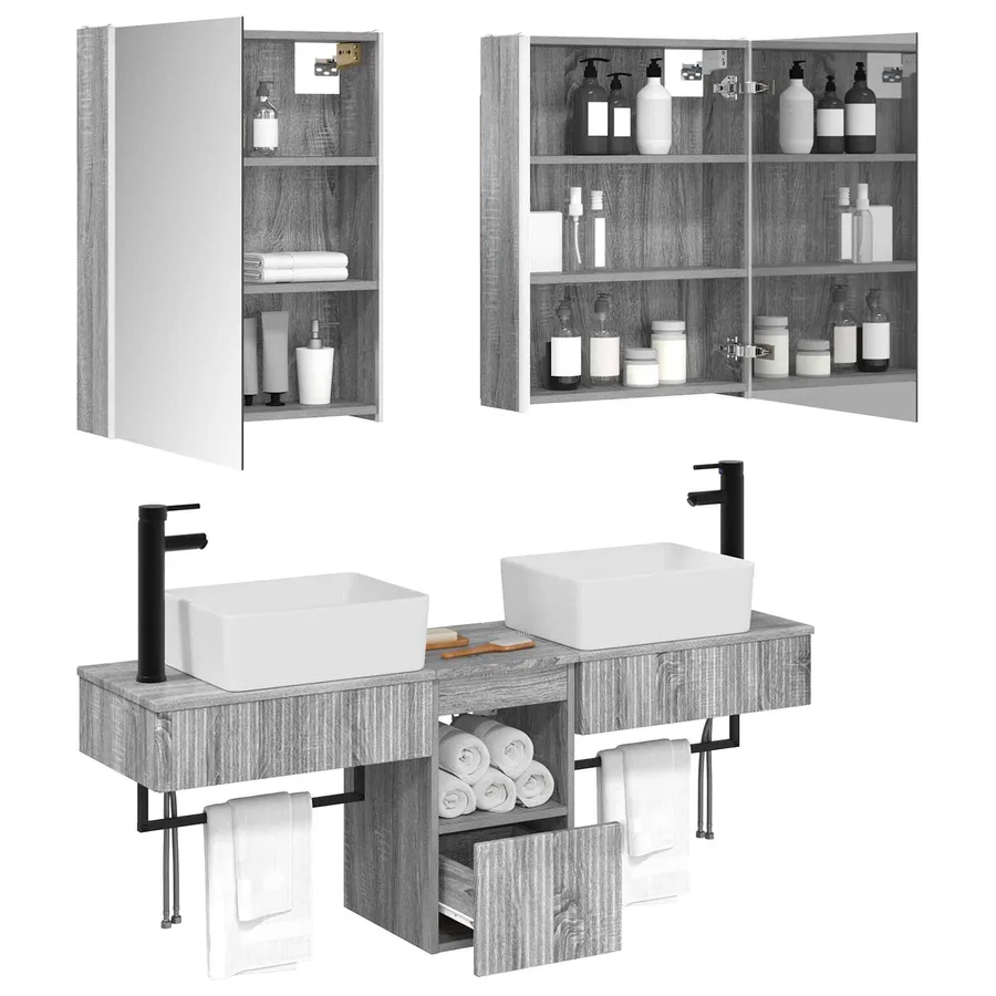 Ensemble d'armoire de salle de bain 5 pcs Sonoma gris - 3
