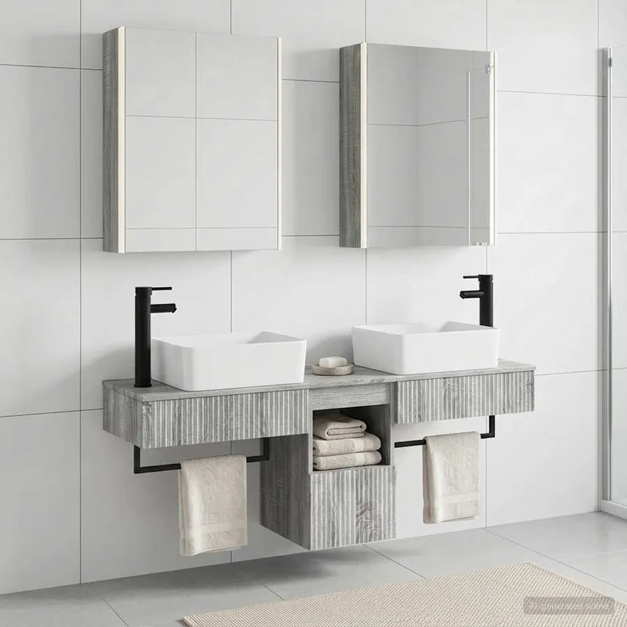 Ensemble d'armoire de salle de bain 5 pcs Sonoma gris - 4