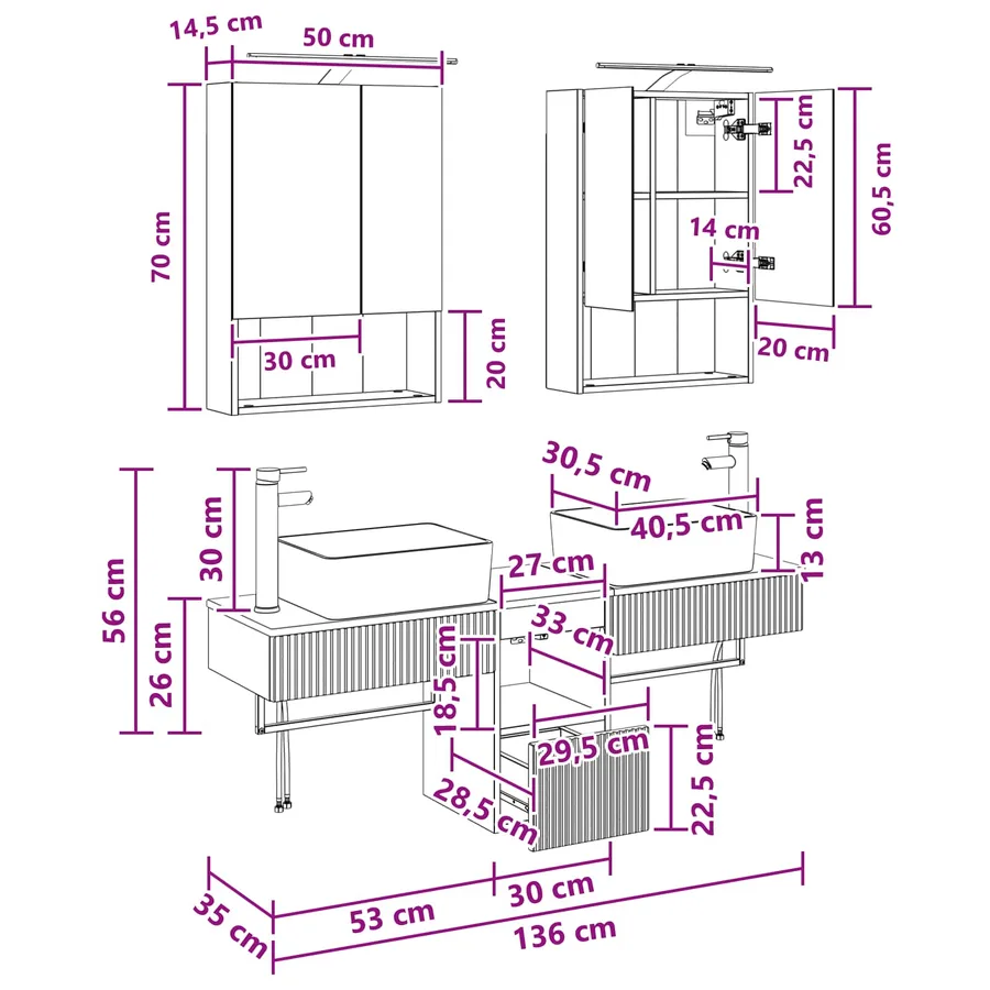 Ensemble d'armoire de salle de bain 5 pcs Sonoma gris - 14