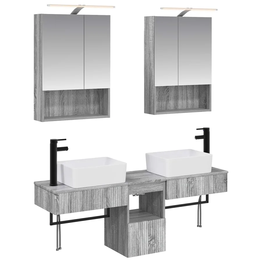 Ensemble d'armoire de salle de bain 5 pcs Sonoma gris - 2