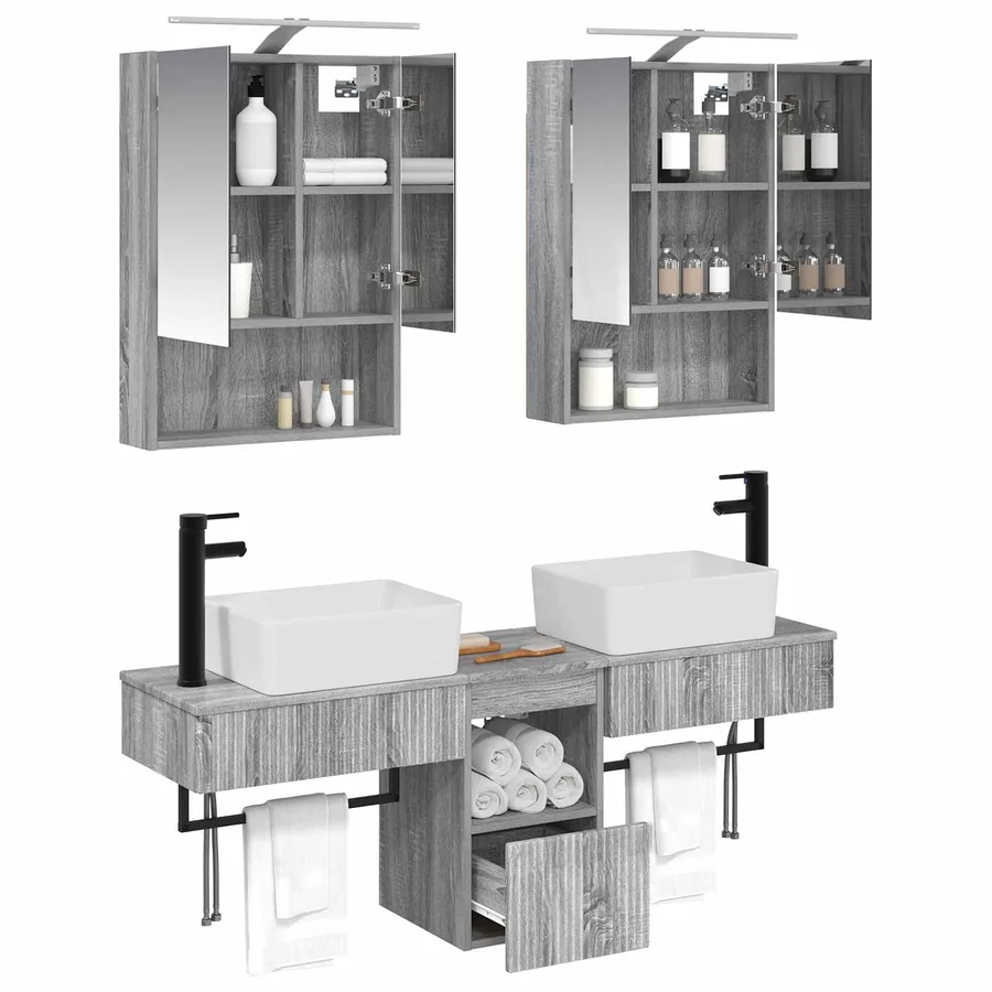 Ensemble d'armoire de salle de bain 5 pcs Sonoma gris - 3