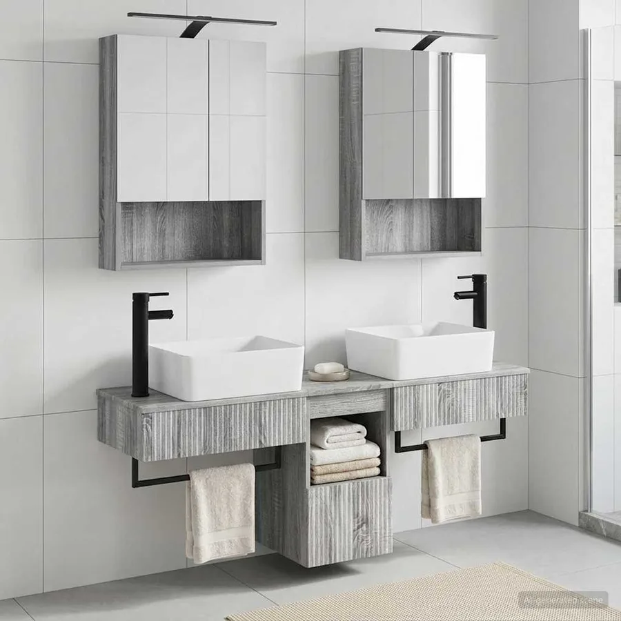 Ensemble d'armoire de salle de bain 5 pcs Sonoma gris - 4