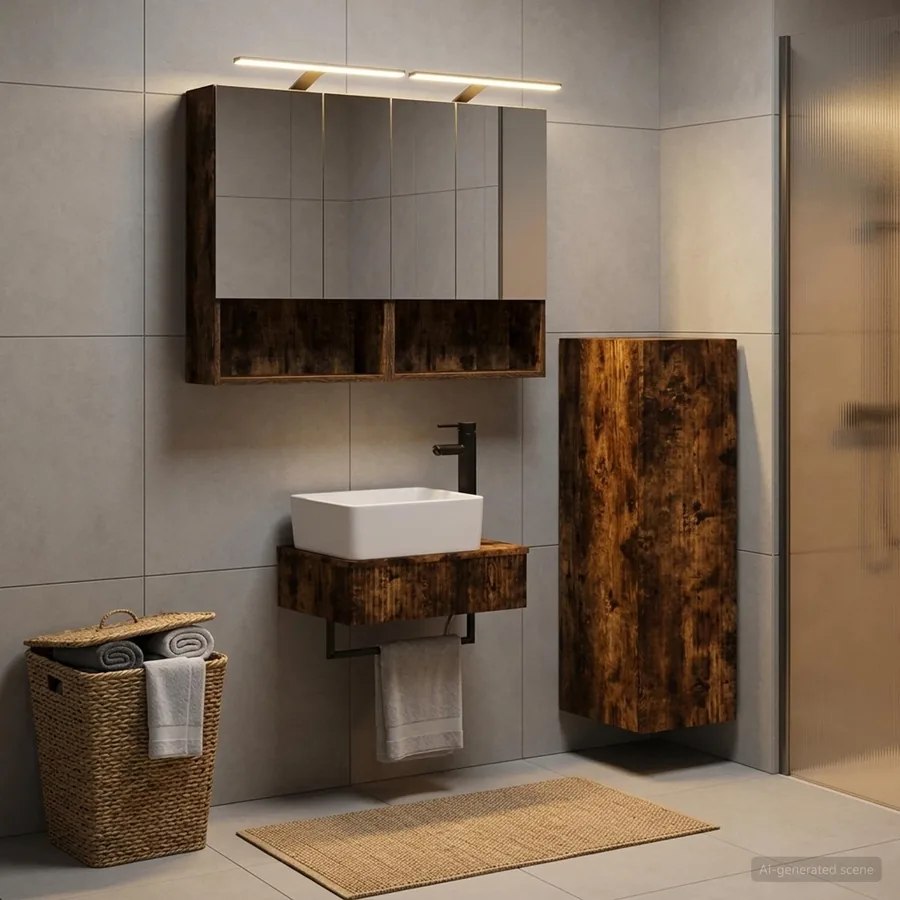 Ensemble d'armoire de salle de bain 4 pcs Chêne fumé