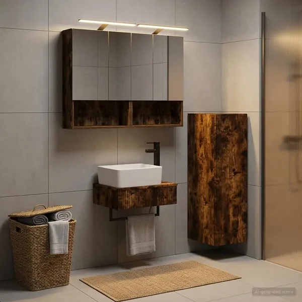 Ensemble d'armoire de salle de bain 4 pcs Chêne fumé