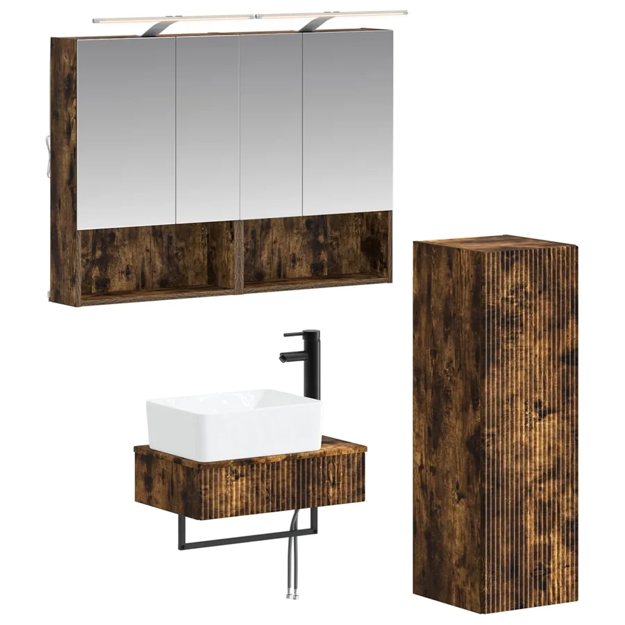 Ensemble d'armoire de salle de bain 4 pcs Chêne fumé - 2