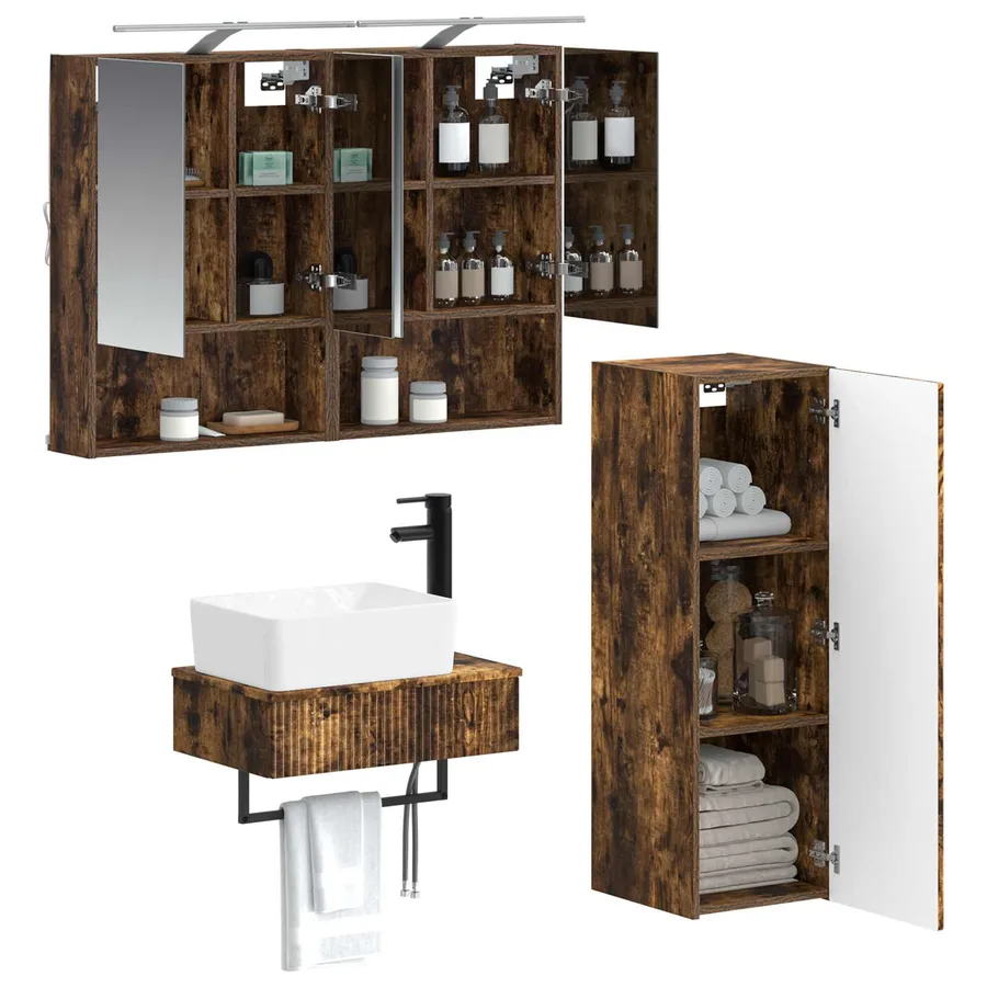 Ensemble d'armoire de salle de bain 4 pcs Chêne fumé - 3