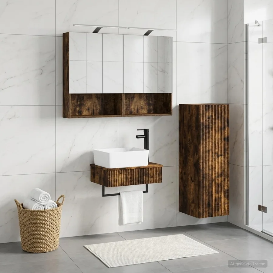Ensemble d'armoire de salle de bain 4 pcs Chêne fumé - 4